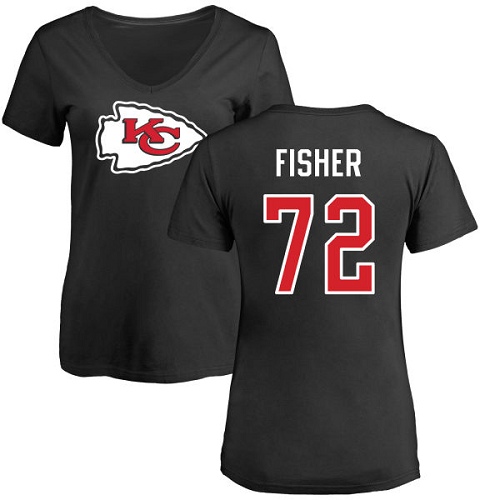 Women Football Kansas City Chiefs #72 Fisher Eric Black Name and Number Logo Slim Fit T-Shirt